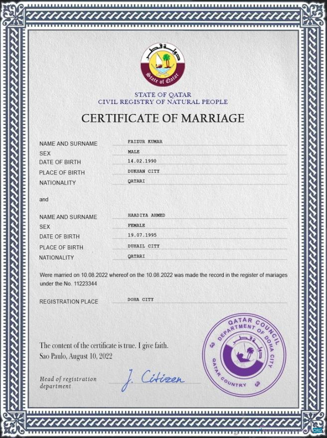 Download Qatar marriage certificate PSD template Photoshop template
